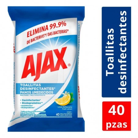 TOALLAS AJAX DESINFEC ANTIBACTERIAL LIMON 40UND